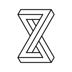 Impossible infinite shape. Optical illusion. Eternity symbol. Linear infinite object. Abstract eternal geometric figure. Unreal endless loop outline. Impossible geometry sign on white background. 