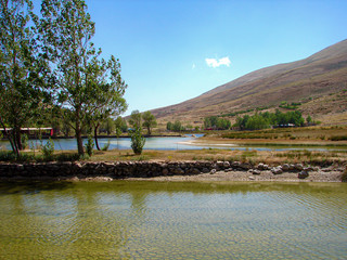 Mountain top view above the clouds - beautiful scenery at Ouyoun Orghosh town between North and Beqaa Lebanon