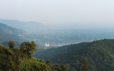 HIMACHAL, INDIA - AUG 16,2019:  morning view from a mountain peak of bislaspur.