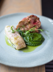 White Fish Fillet with Roasted Cauliflower and Spinach Puree