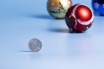 Christmas balls with iron rubles.