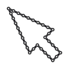Vector black left arrow sign created from bike chain. Isolated on white background.