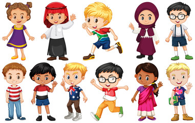 Set of children from different countries