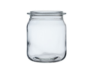 Empty glass jar isolated on white background