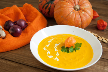 cream soup with cream and herbs