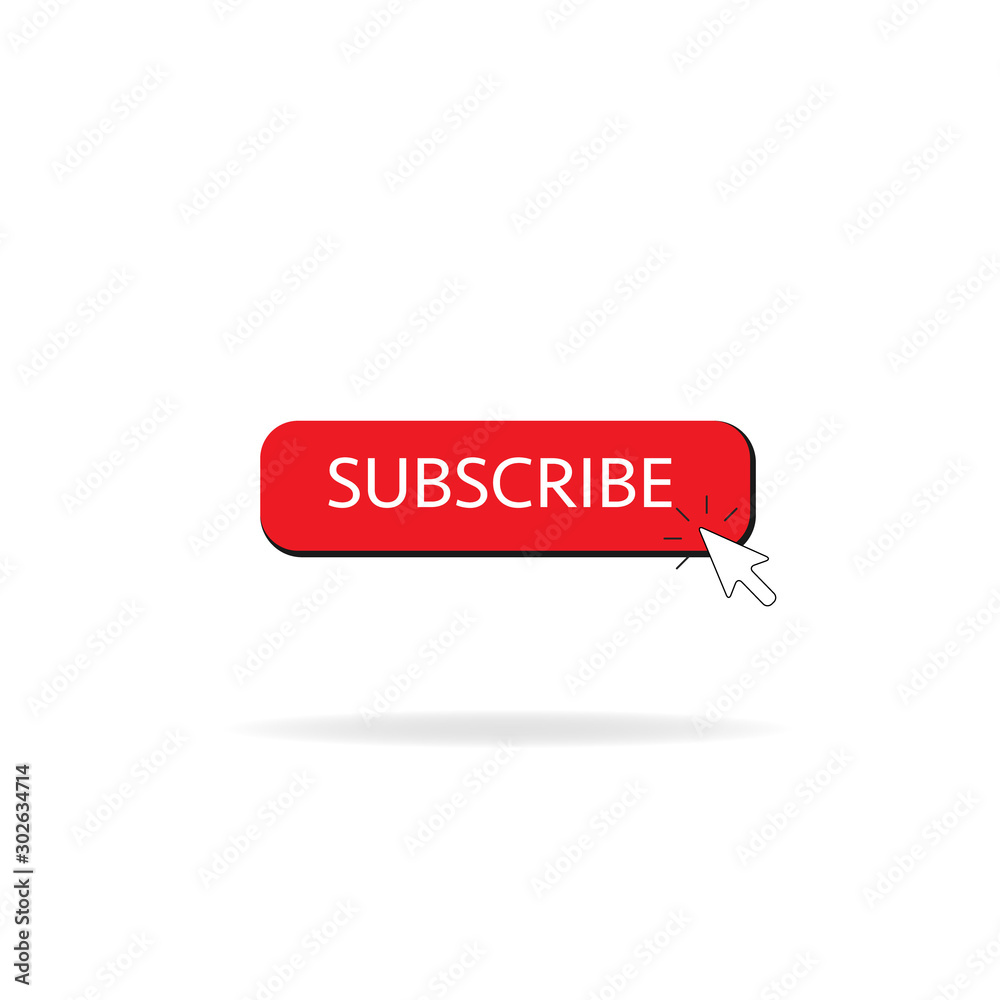 Poster subscribe button color with arrow cursor and shadow. vector illustration design red color button