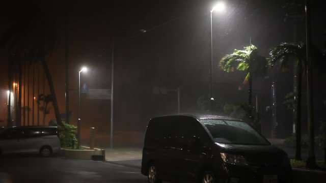 Violent Hurricane Eyewall Winds Lash City At Night - Goni