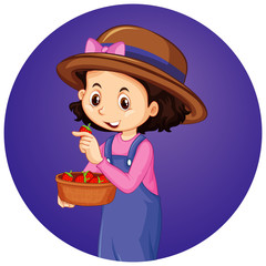 Girl with strawberries on round background
