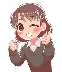 少女　サムズアップ　笑顔