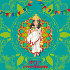 Obraz premium Navaratri poster design with goddess and mandala