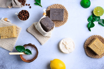 Top-down visuals of unbranded natural bath products