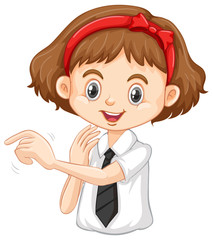 One happy girl pointing finger