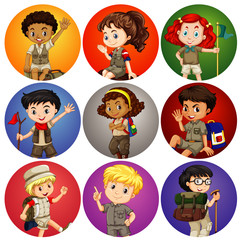 Kids in safari costume on different background