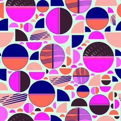 Circles vector.Round geometric shapes seamless repeat pattern with texture.Perfect for stationary,gabric,interior products,kids  apparel and branding and packaging backgrounds