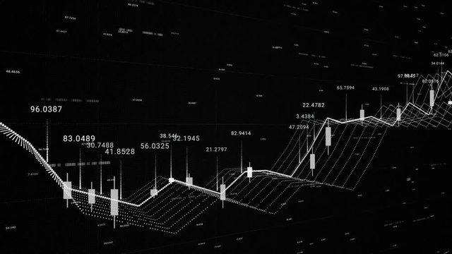 3d financial background with all the data and graphics, growth and decline, finance and economics concept. Animation. Monochrome financial chart background, stock market statistics on the screen.