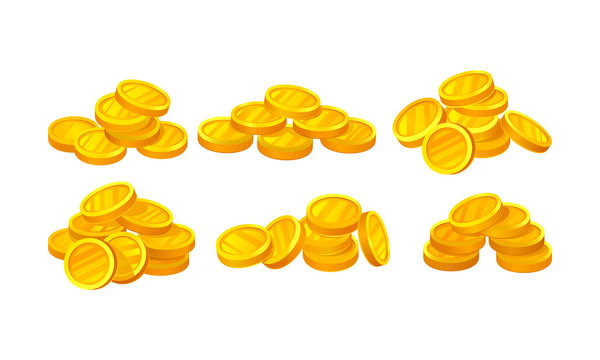 Stacks With Golden Coins In Different Shapes Vector Illustration Set