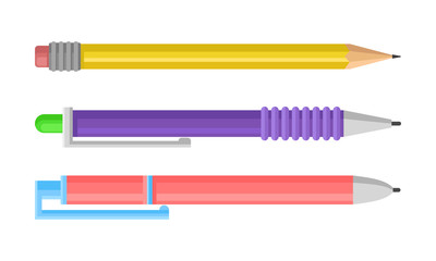 Set Of Sharpened Pencils Of Various Types Vector Illustration