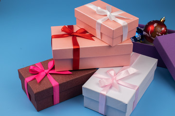 Multi-colored gift boxes.