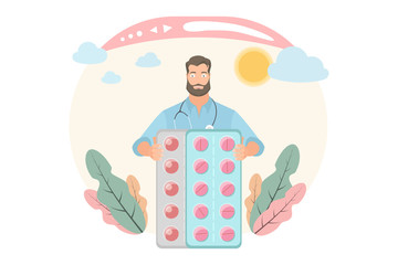 Concept of online consultation with a doctor. Online doctor, medical specialist, customer support and online medical consultation. Idea of internet activity in cartoon style. Vector illustration.