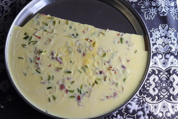 Saffron almond pistachio pudding