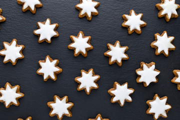 christmas cookies on black background, flat lay