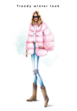 Girl in pink fur coat