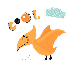 Poster with cute dinosaur and lettering.