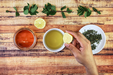 Typical herbal and natural raws for keep healthy in this illness season. Brown honey, hot herbal...
