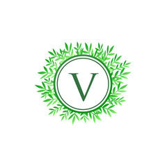 V Leaves Letter Logo. Green Leaf V Logo Icon.
