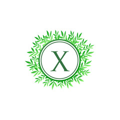 X Leaves Letter Logo. Green Leaf X Logo Icon.