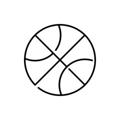 Icono plano lineal pelota de baloncesto vista superior en color negro