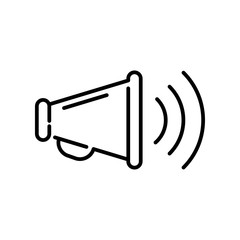 Icono plano lineal megáfono con ondas en color negro