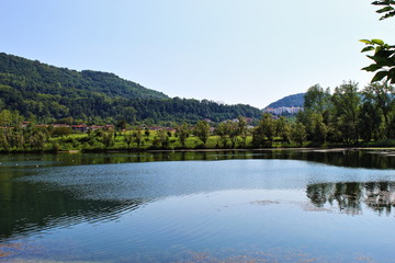 Mountain view by Revine lake (landscape,sky,nature,blue,river,panorama,travel,reflection)
