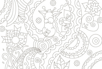 Fototapeta na wymiar Painting for adult anti stress coloring page, book.