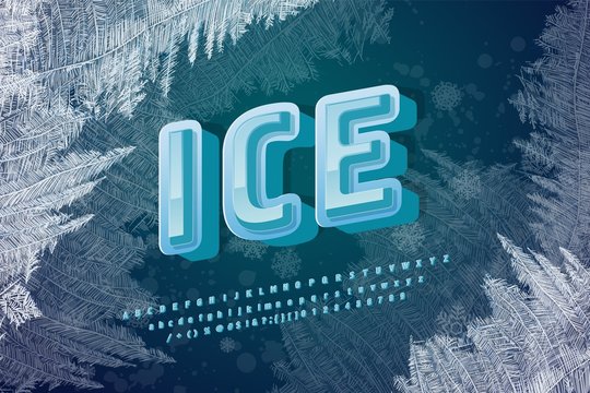 Ice typeface. Alphabet font. Letters and numbers. Abstract blue background. Stock vector hand drawn typeset for your headers or any typography design.