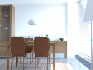 3d rendering of bright dining area interior design