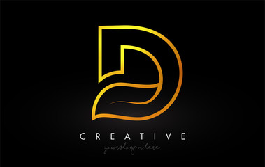 Letter D Golden Monogram Leaf Logo Icon Design with Gold Yellow Colors Vector.