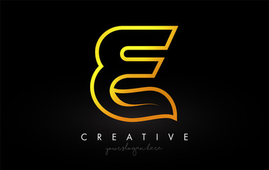 Letter E Golden Monogram Leaf Logo Icon Design with Gold Yellow Colors Vector.