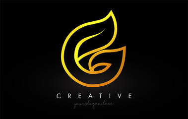 Letter G Golden Monogram Leaf Logo Icon Design with Gold Yellow Colors Vector.