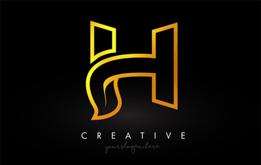 Letter H Golden Monogram Leaf Logo Icon Design with Gold Yellow Colors Vector.