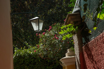 Portofino Ligurie Italy. Mediterranean Lantern and flowers