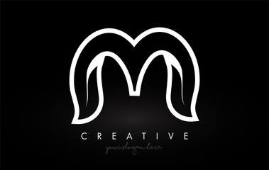 Letter M Monogram Leaf Logo Icon Design with Black and White Colors Vector.