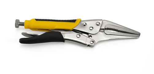 Pliers for fixing metal surfaces for welding on a white background