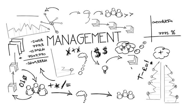 Management change sketch concept business drawing board black and white animation