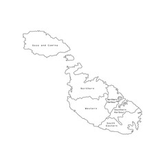 Vector illustration of outline Malta districts map. Vector map..