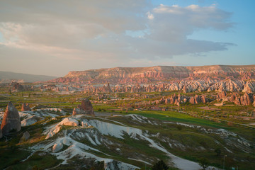 Fototapeta na wymiar Sunset panoramic view to Goreme city, Cappadocia, Turkey