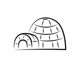 Fototapeta premium Igloo. Inuit polar snow house. Paraboloid Eskimo snow hut vector. Drawing, doodle, igloo illustration. Minimalist freehand calligraphic style clip art of an Arctic shelter.. Black ink white background