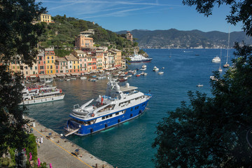 Portofino Ligurie Italy. Mediterranean Sea. Harbor. Coast. Boats and superyacht