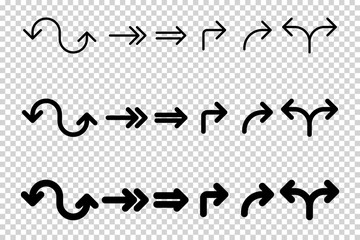 Arrows vector. Flat balck arrows isolated on transoarent background.