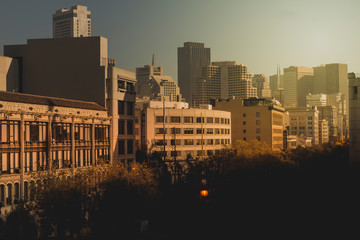 Street in San Francisco downtown in the evening light